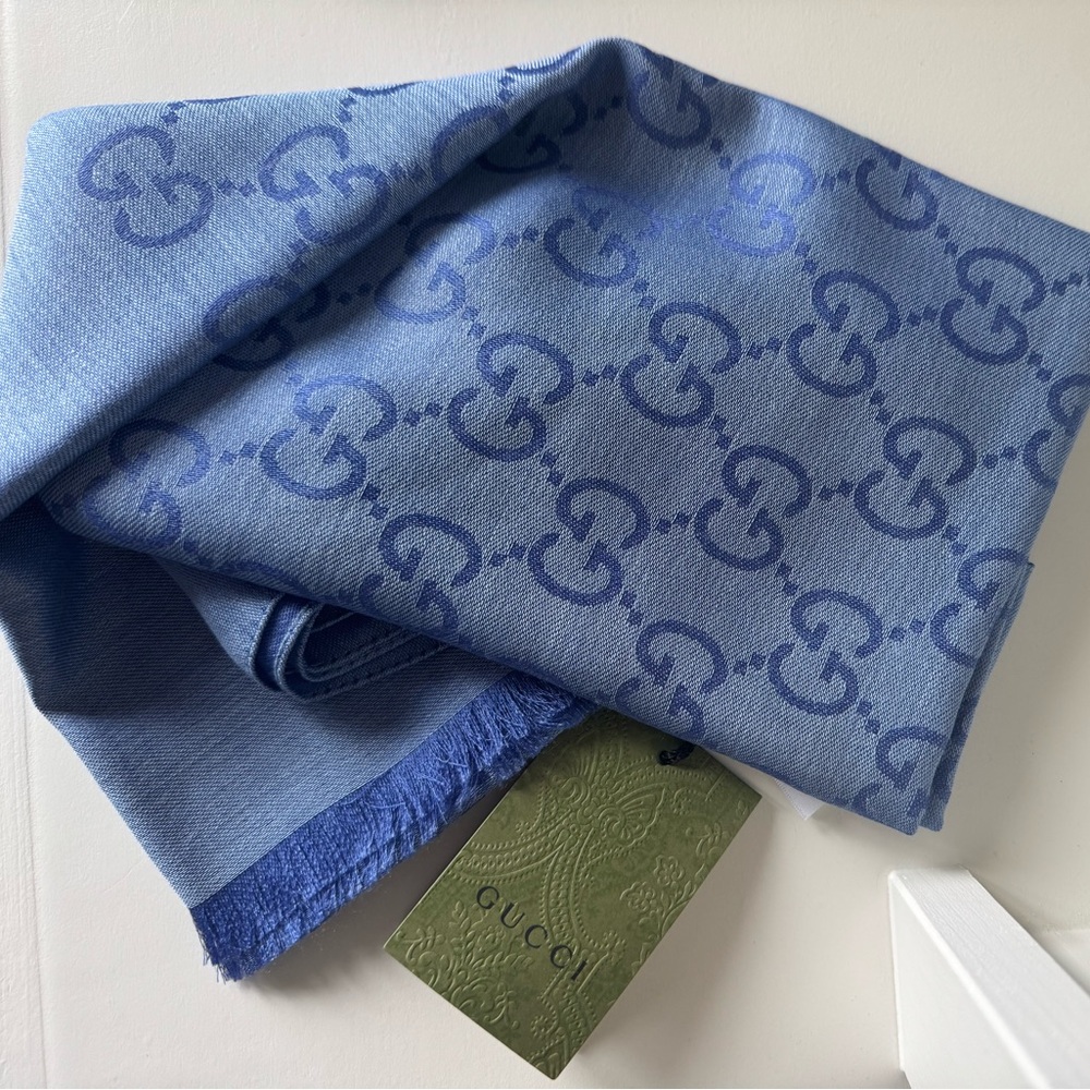 Gucci Blue Silk & Wool Scarf, New with Tags - Great Gift!
